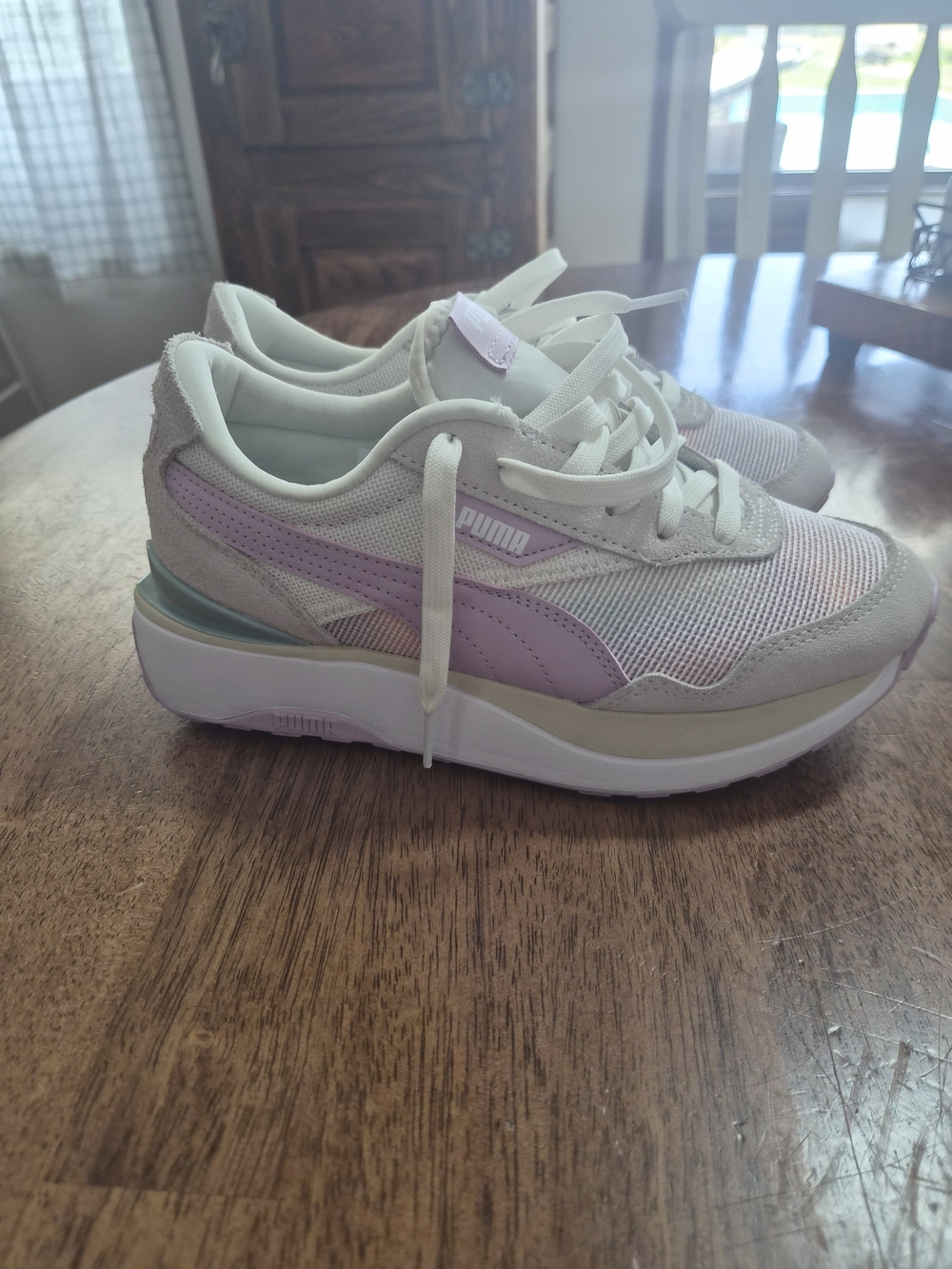 Puma Women's Athletic Shoes Cream White and Light Purple Rainbow